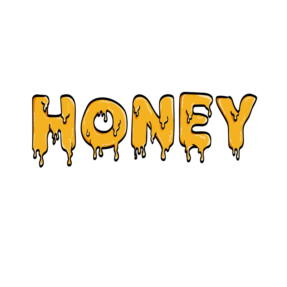 Line art drawing illustration of  the word or text honey which is slowly dripping or liquified on white done in monoline tattoo style black and white.. Word or Text of Honey Slowly Dripping and Liquefied Line Art Drawing
