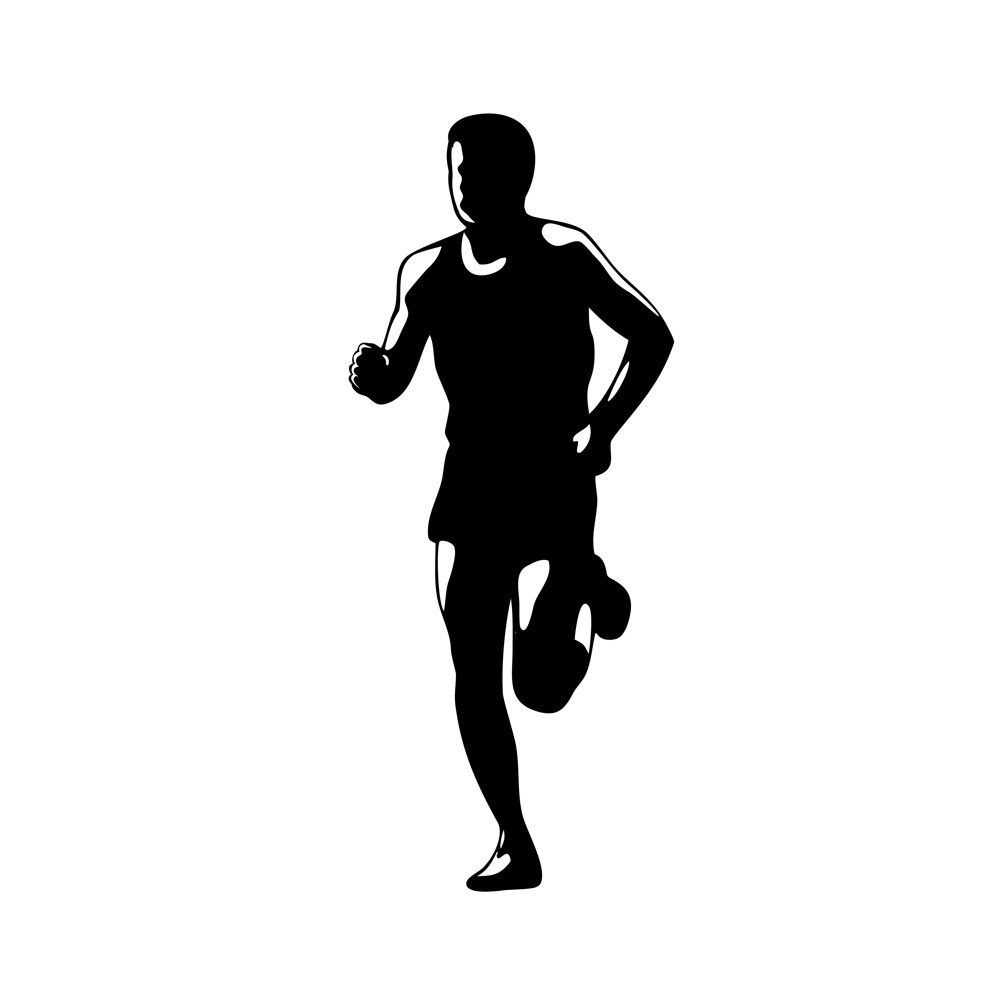 Illustration of marathon triathlete runner running facing front view on isolated done in retro black and white style.. Marathon Runner Running Front Silhouette Retro Black and White