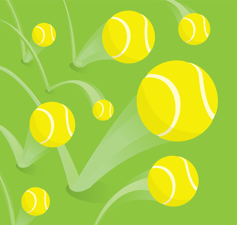 Cartoon illustration of bouncing tennis balls