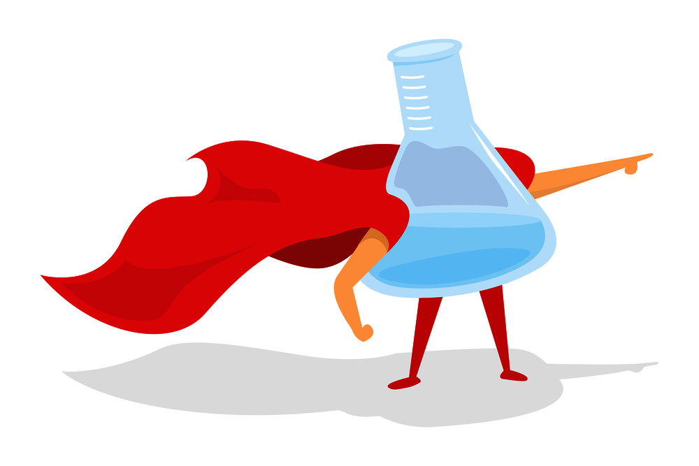 Cartoon illustration of test tube science super hero