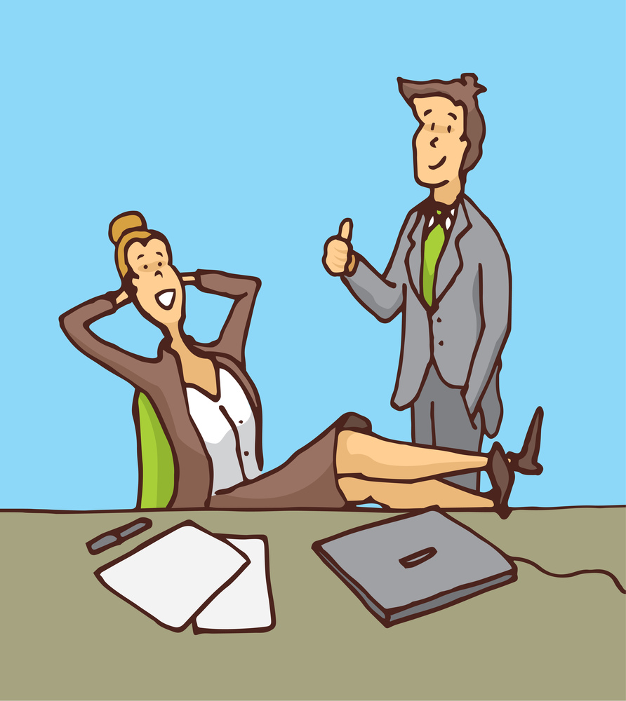 Cartoon illustration of confident businessmen team or couple