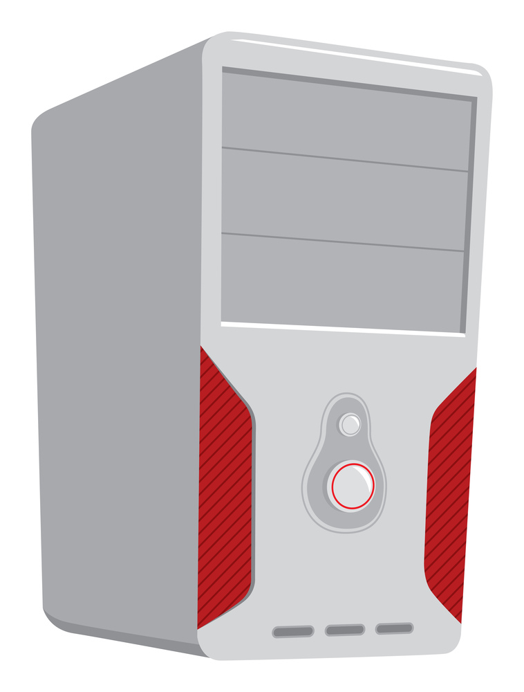 Cartoon illustration of computer or cpu unit with red lights