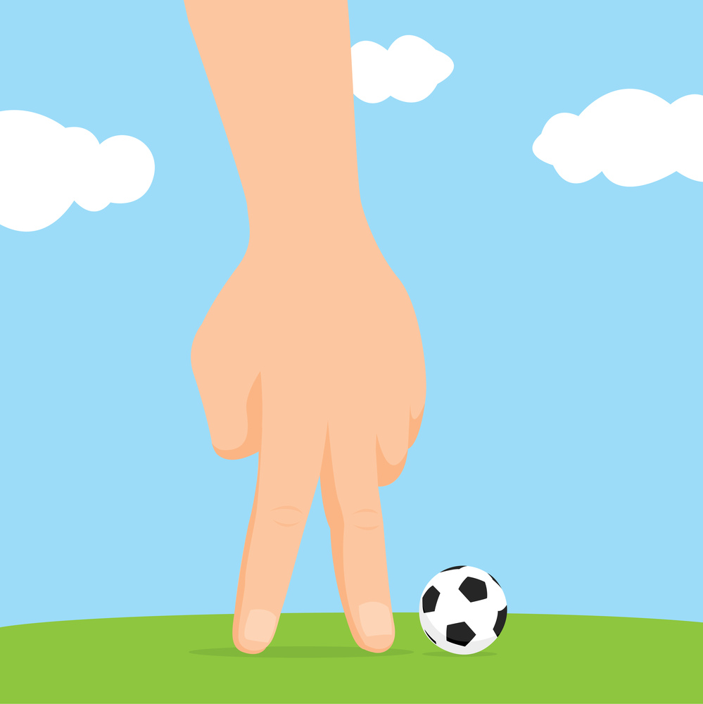 Cartoon illustration of hand playing fantasy soccer