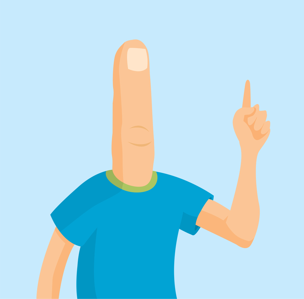 Cartoon illustration of funny man with finger head
