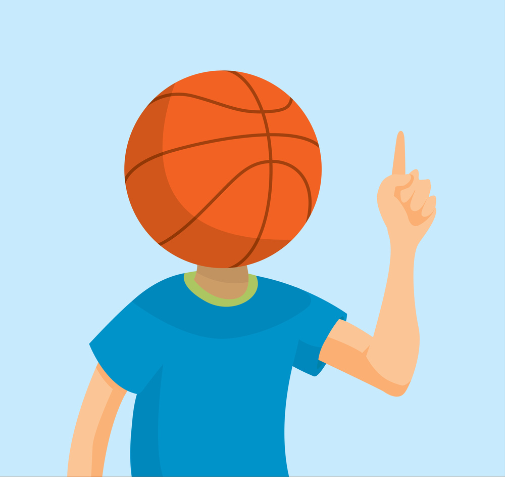 Cartoon illustration of sports fan with basketball head