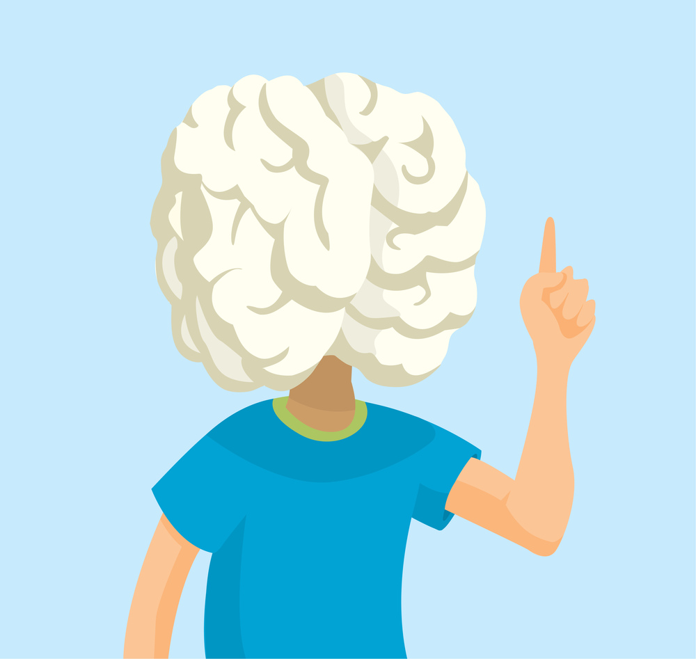 Cartoon illustration of brainy man showing off intelligence
