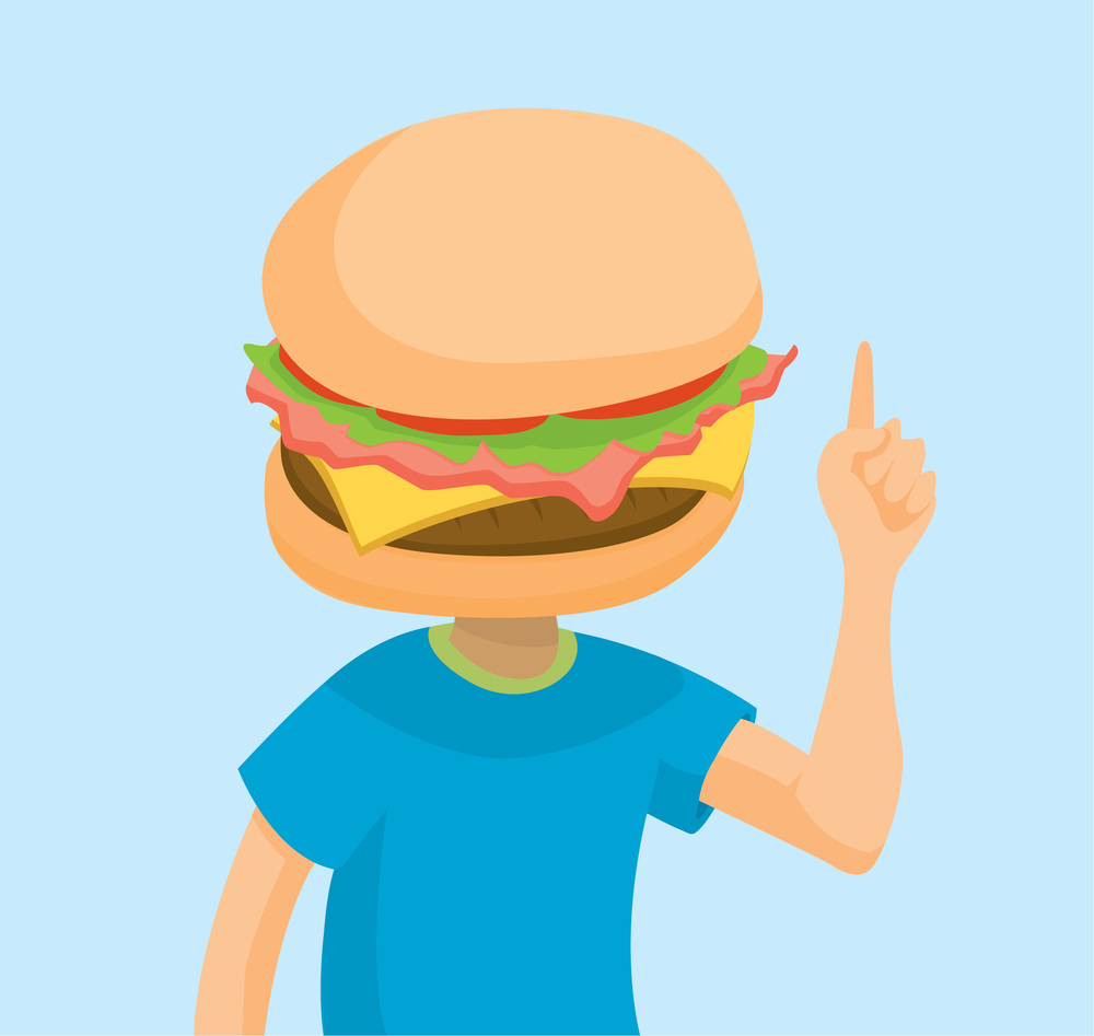 Cartoon illustration of man with big hamburger head