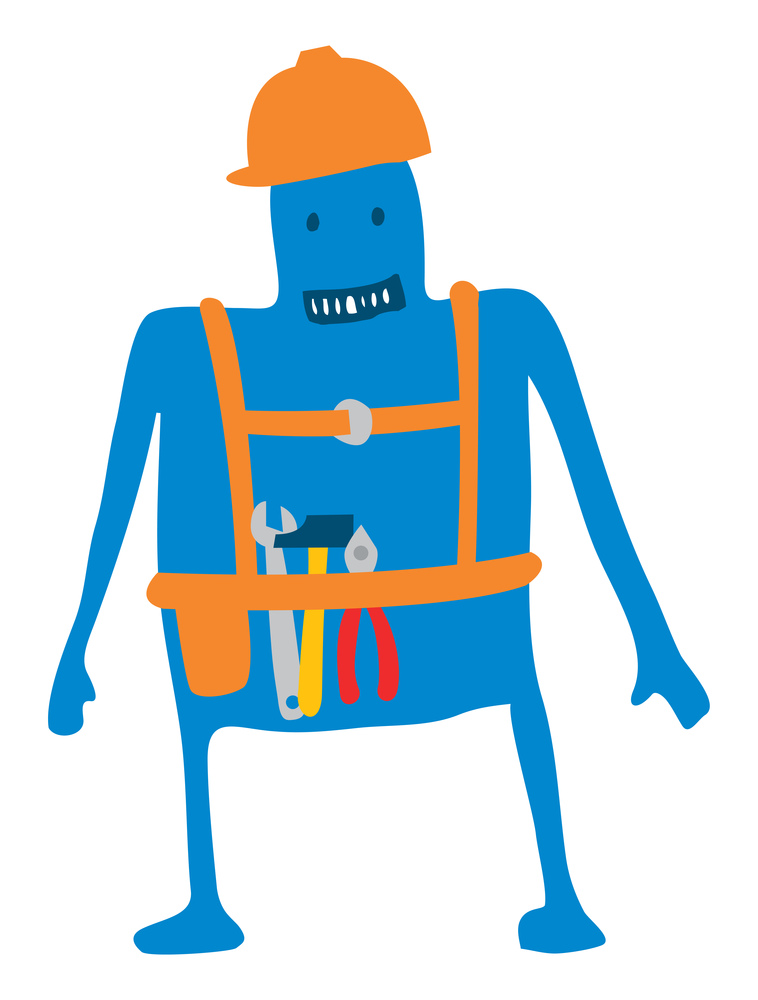 Cartoon illustration of construction worker with utility belt