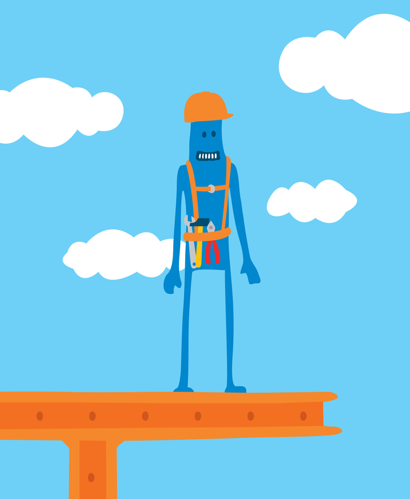 Cartoon illustration of construction worker standing on site