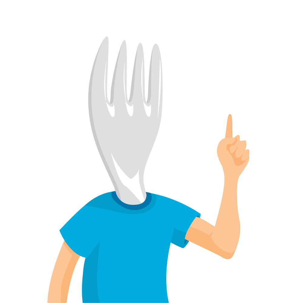 Cartoon illustration of fork head man ordering food