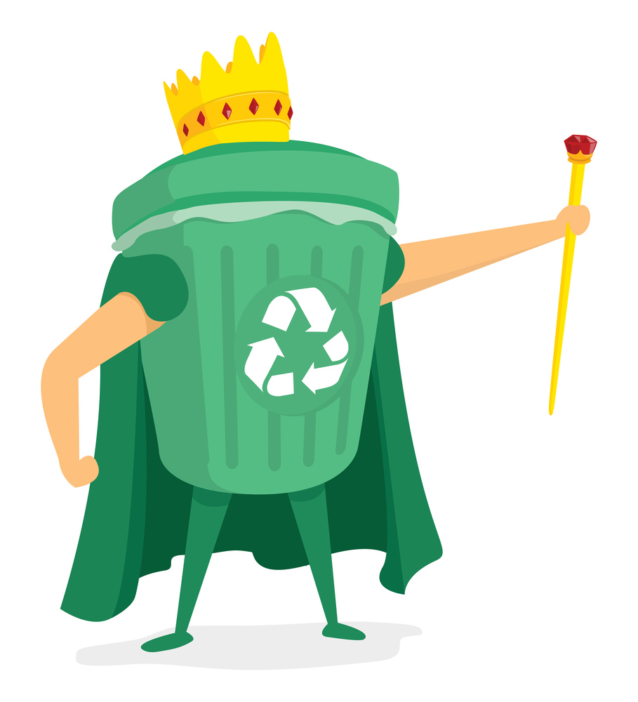 Cartoon illustration of recycle king with scepter