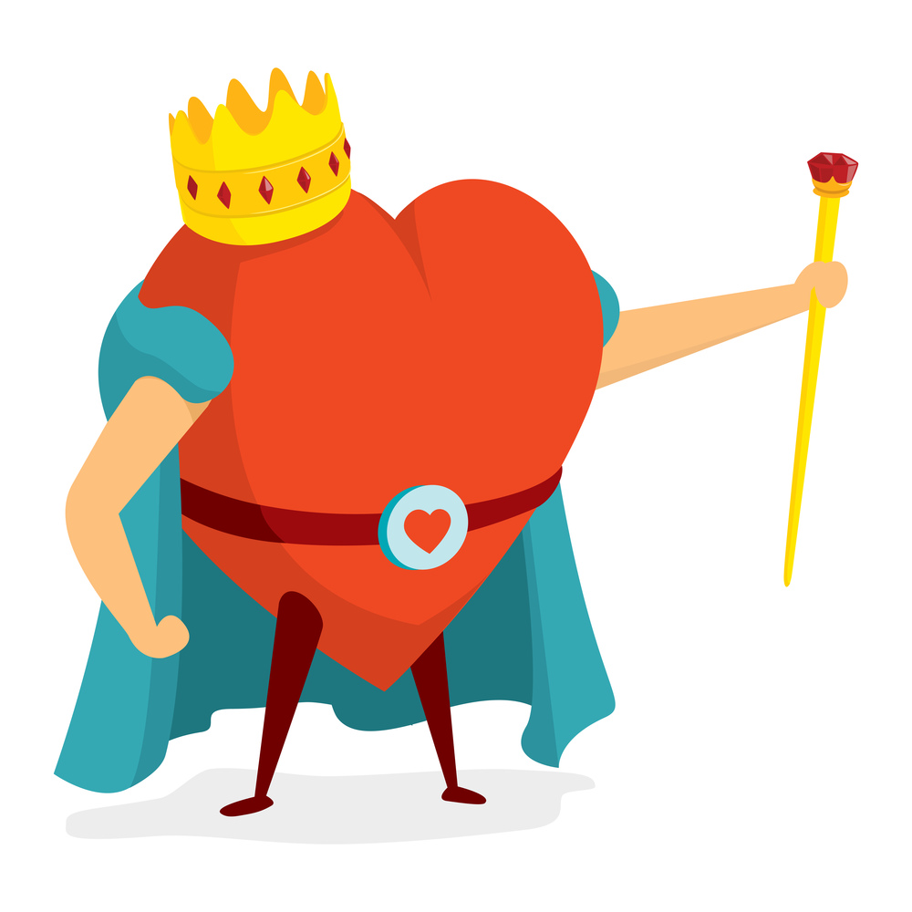 Cartoon illustration of heart king standing with crown