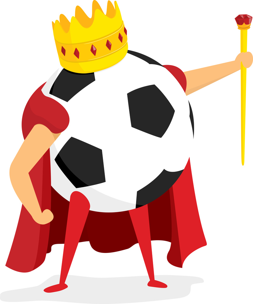 Cartoon illustration of royal ball as soccer or football king