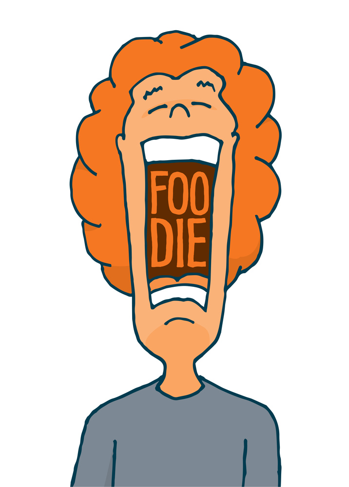 Cartoon illustration of foodie with open mouth