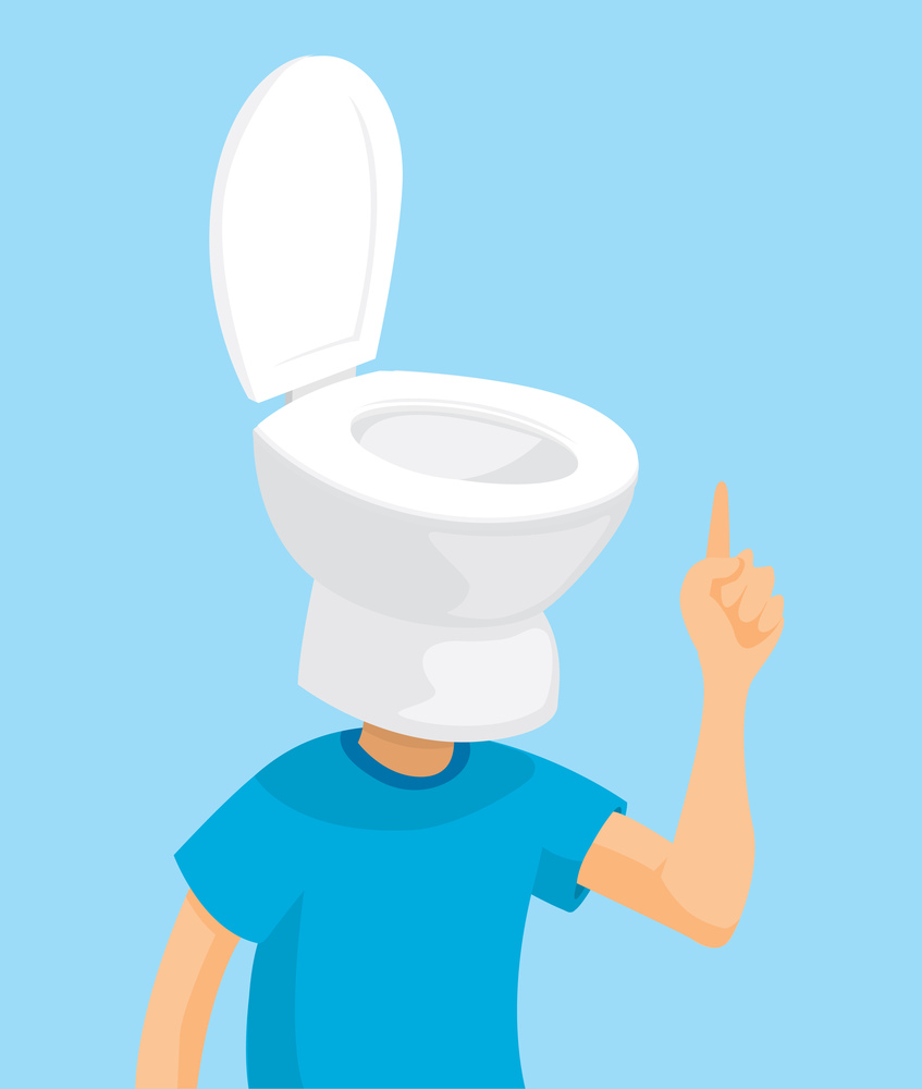 Cartoon illustration of man with toilet head