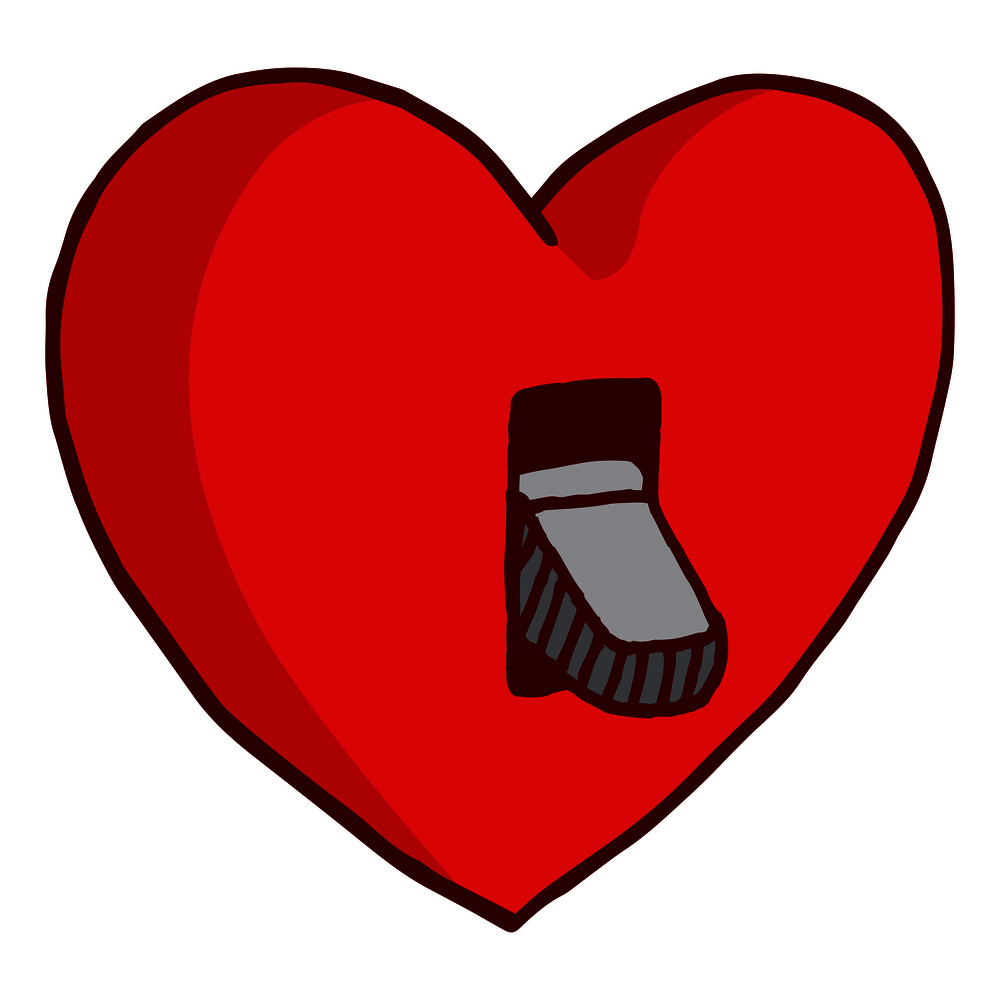 Cartoon illustration of red heart with on off switch