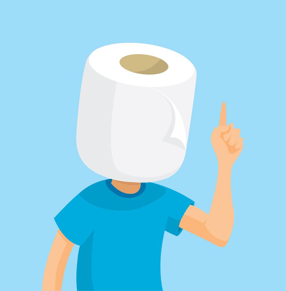 Cartoon illustration of man with toilet paper head
