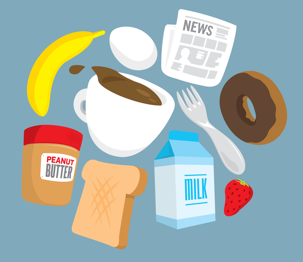 Cartoon illustration of breakfast or brunch elements