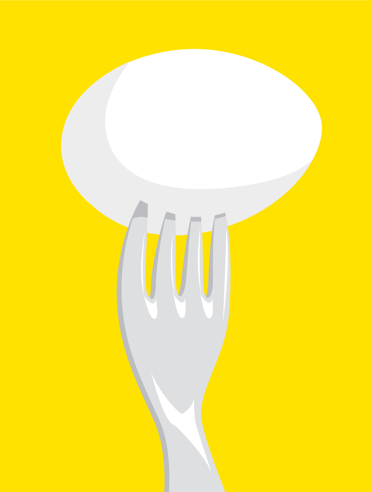 Cartoon illustration of shiny fork stabbing an egg
