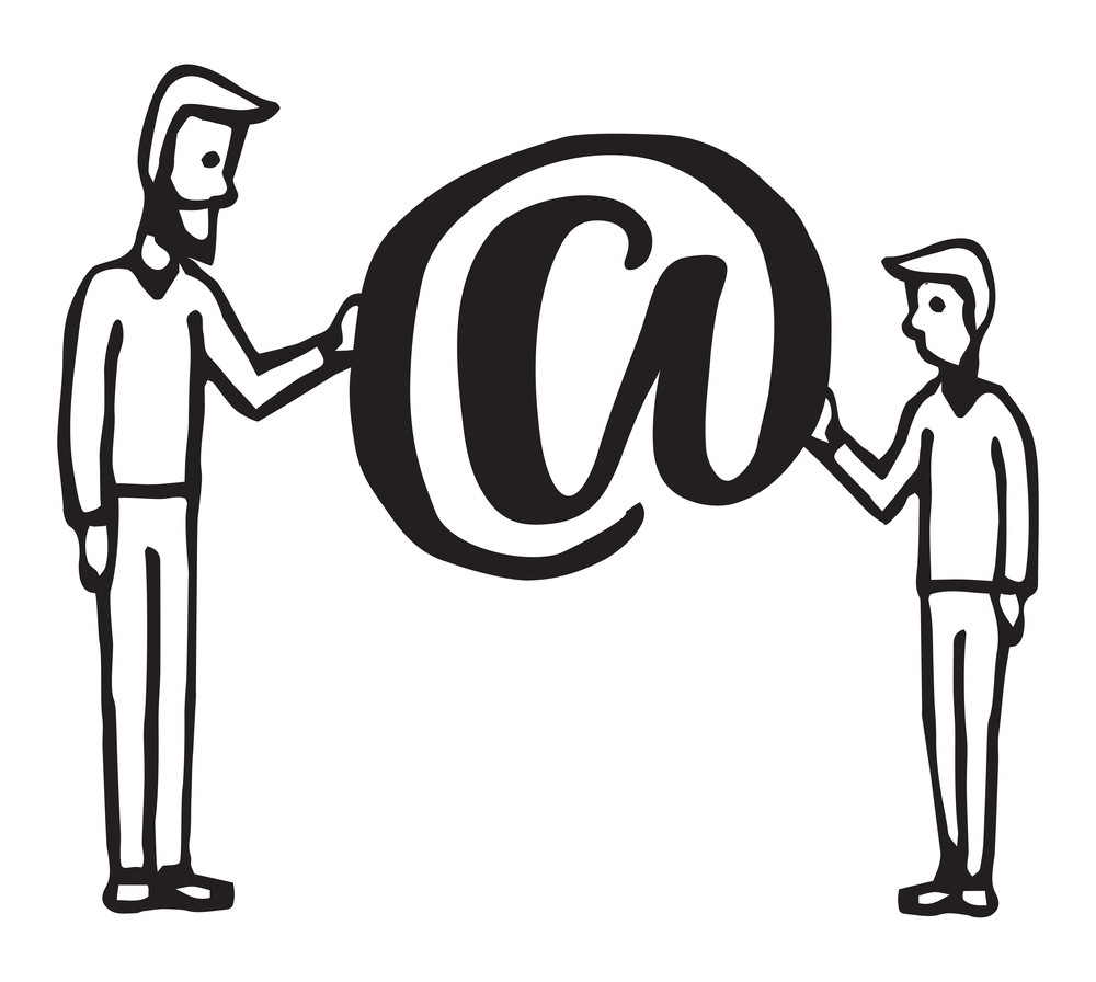 Cartoon illustration of father and son holding at symbol