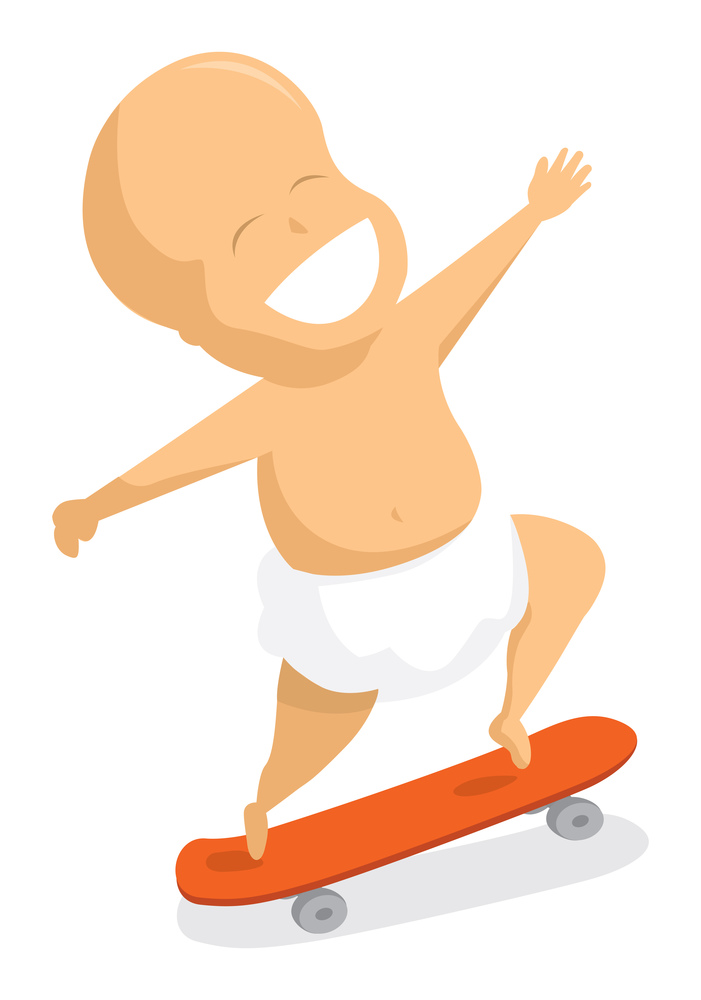 Cartoon illustration of smiling baby skating