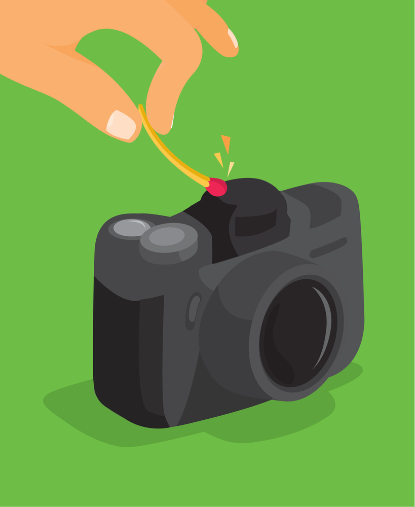 Cartoon illustration of match sparking a photogaphy camera
