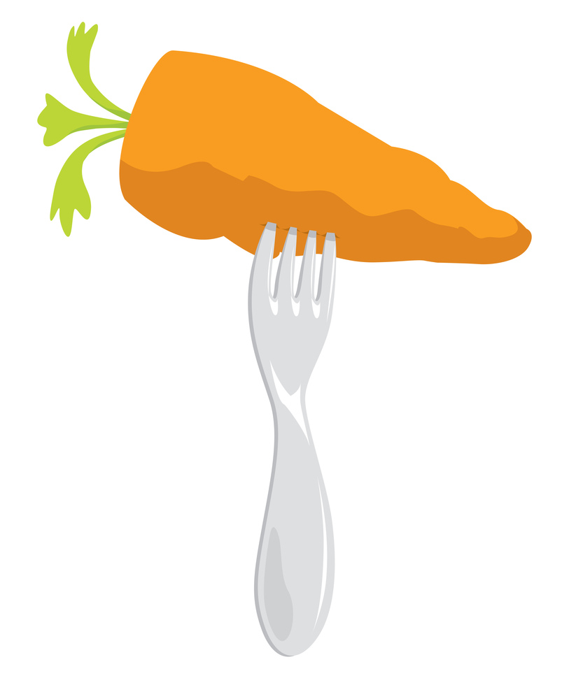 Cartoon illustration of fork stabbing healthy food