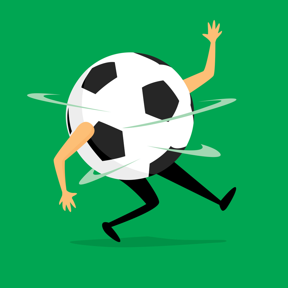 Cartoon illustration of funny soccer ball dizzy after game