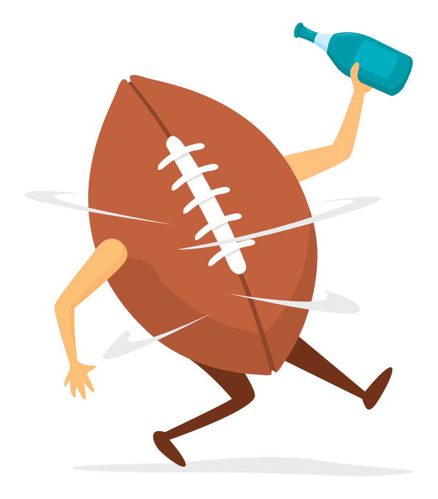 Cartoon illustration of funny football dizzy after fumble