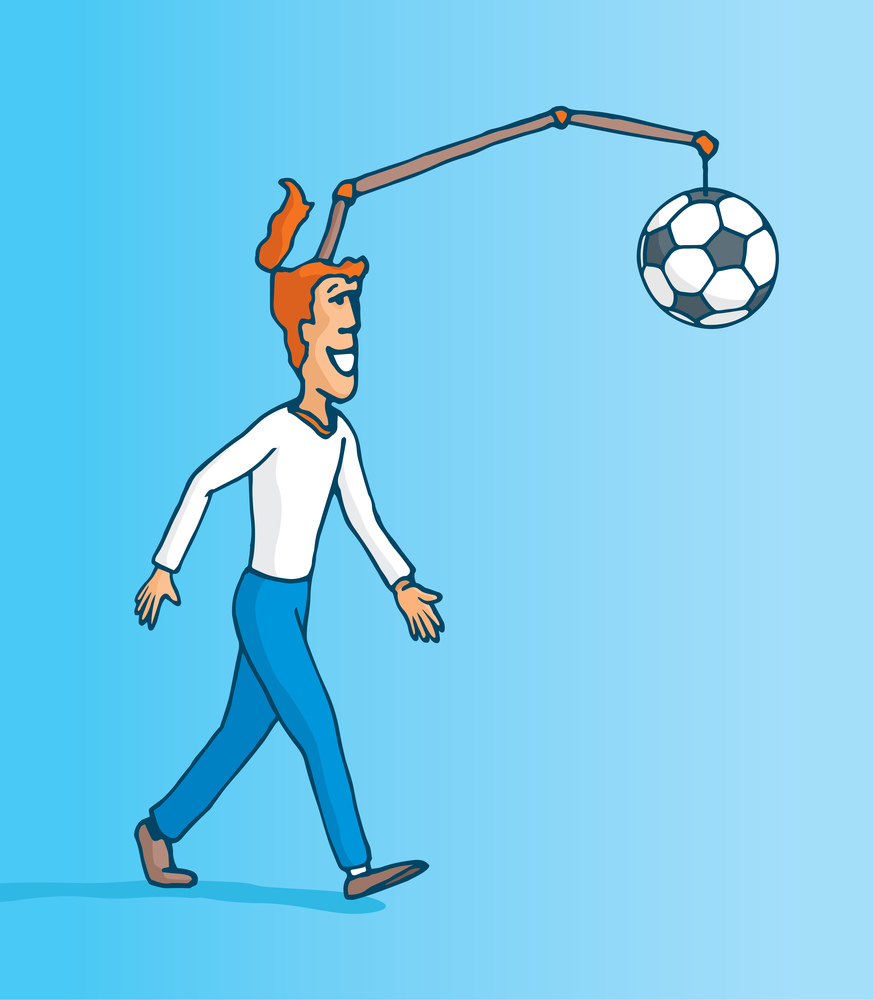 Cartoon illustration of Man with soccer or football in his mind