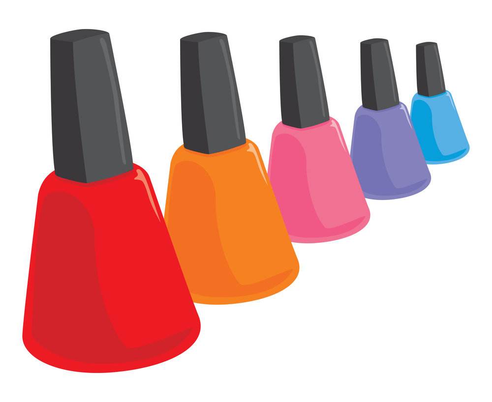 Cartoon illustration of colorful set of nail polishers