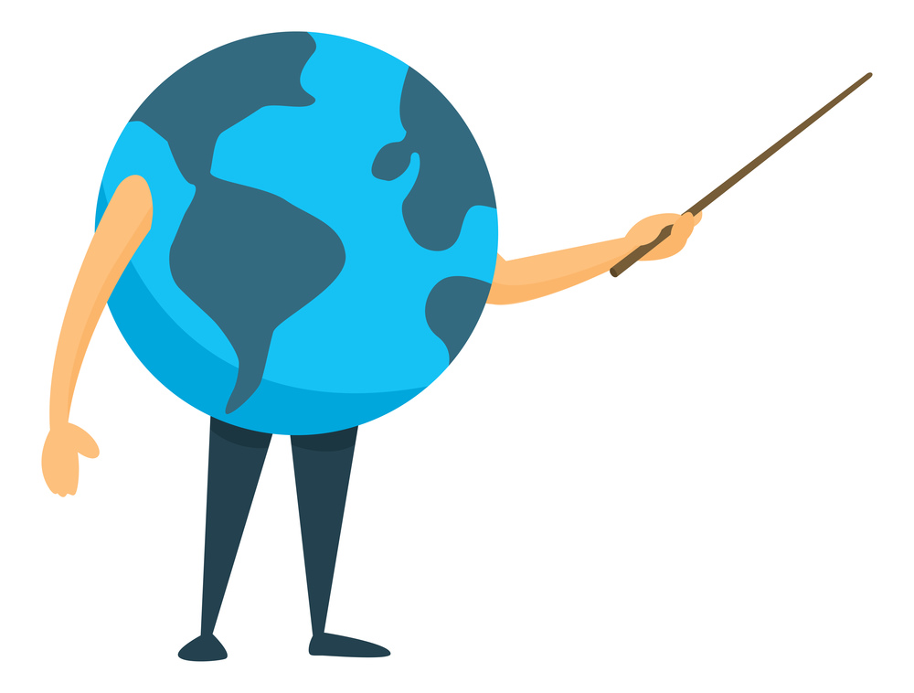 Cartoon illustration of planet earth portfolio teaching or performing a presentation