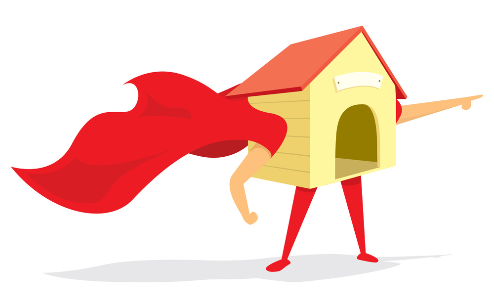 Cartoon illustration of dog house or kennel hero