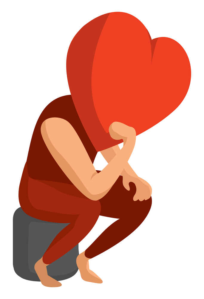 Cartoon illustration of heart having some deep thoughts