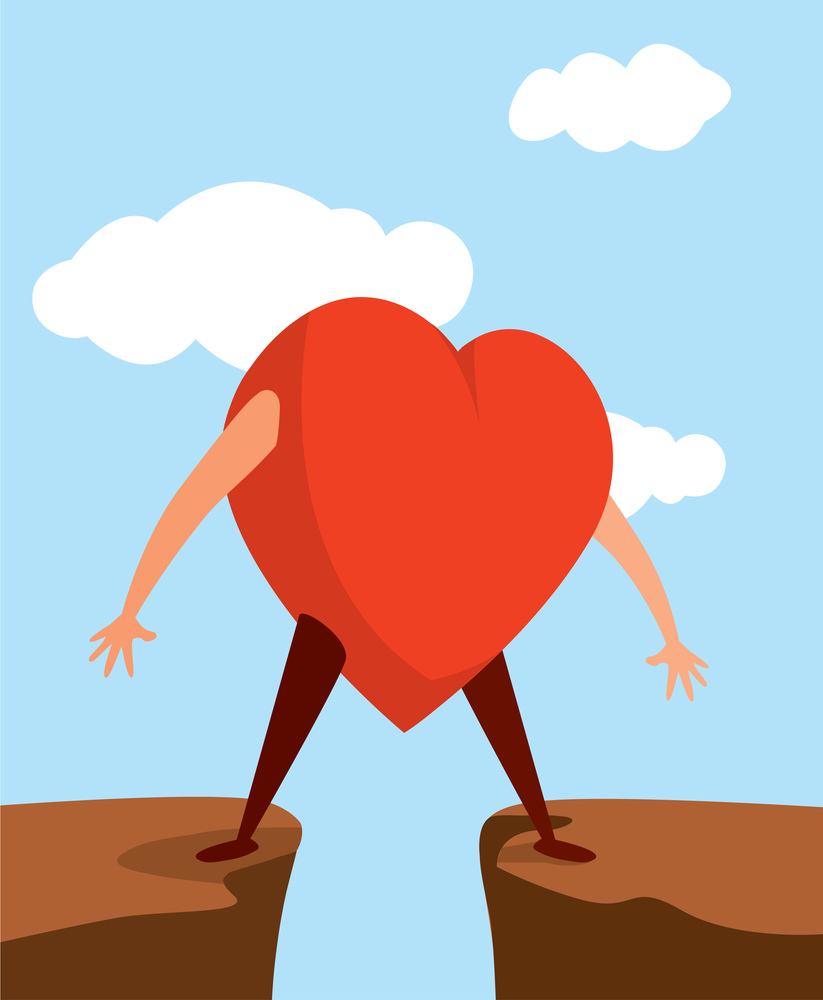 Cartoon illustration of heart divided between two choices