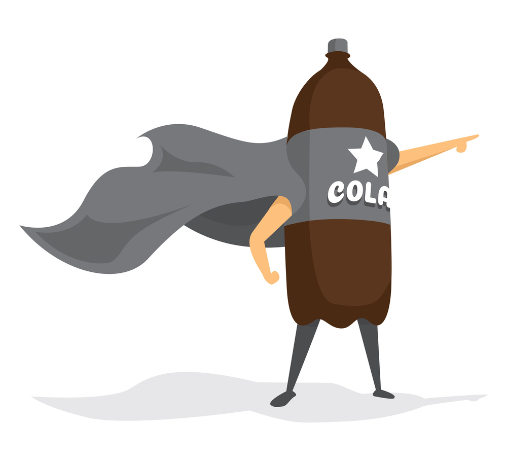 Cartoon illustration of super drink hero saving the day