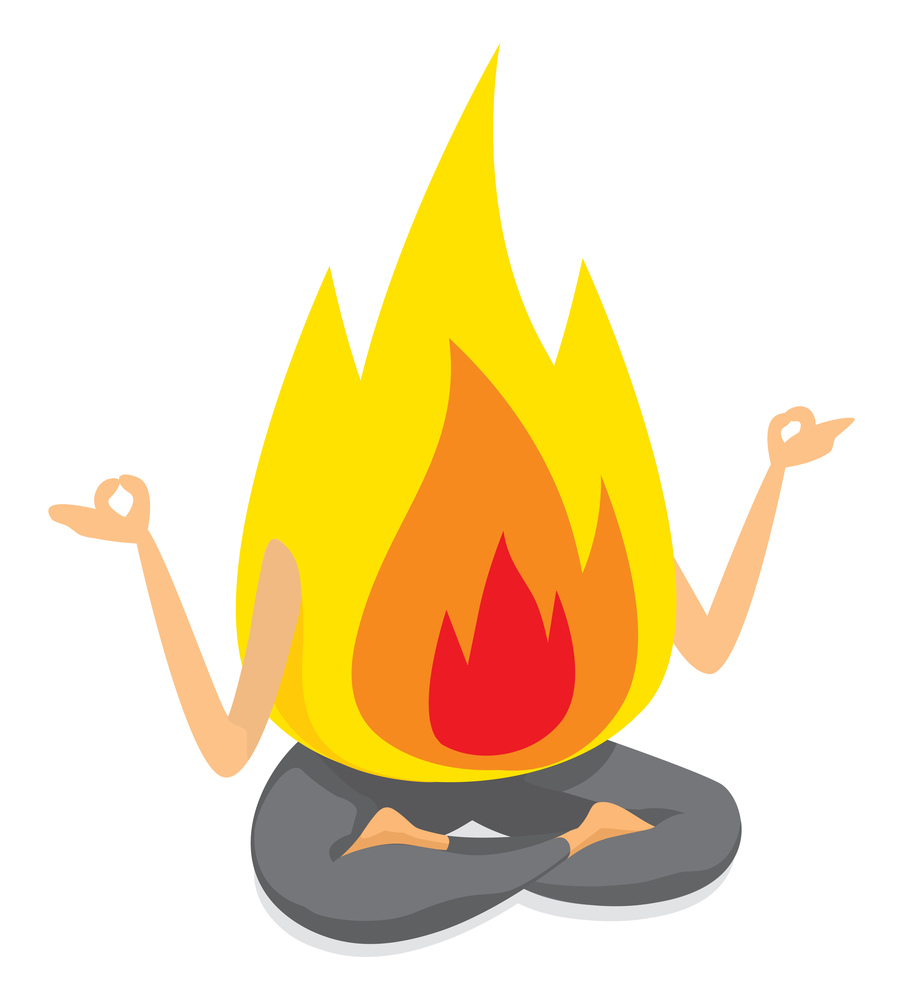 Cartoon illustration of fire flame burning at yoga