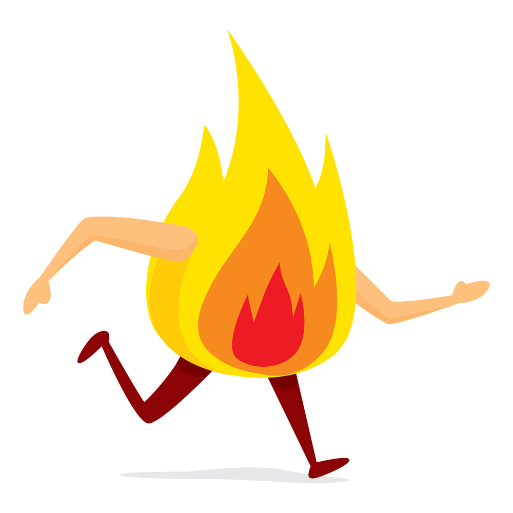 Cartoon illustration of fire flame on the run