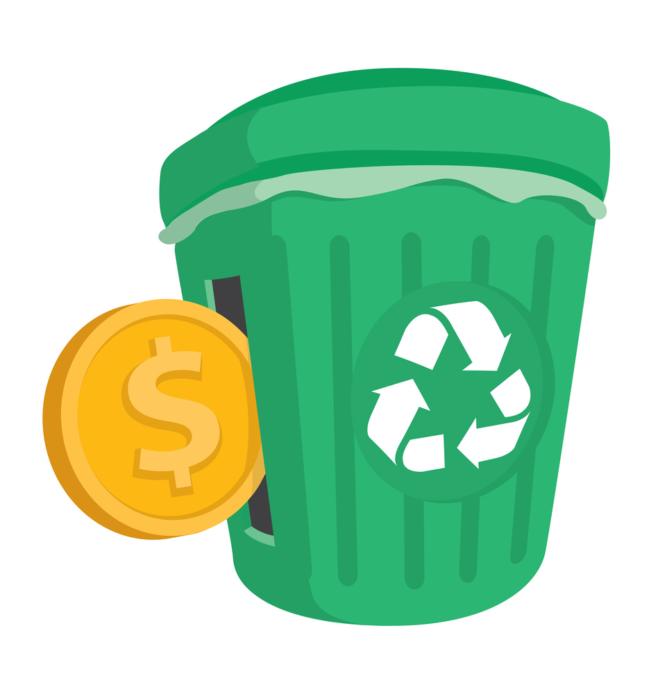 Cartoon illustration of investing money in recycling