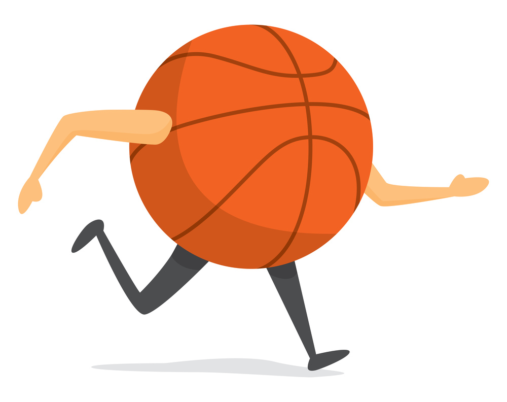 Cartoon illustration of basket ball on the run