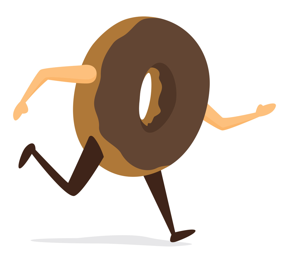 Cartoon illustration of fast donut on the run