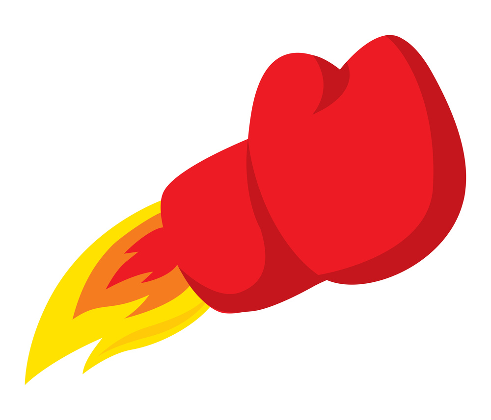 Cartoon illustration of boxing glove punching in flames