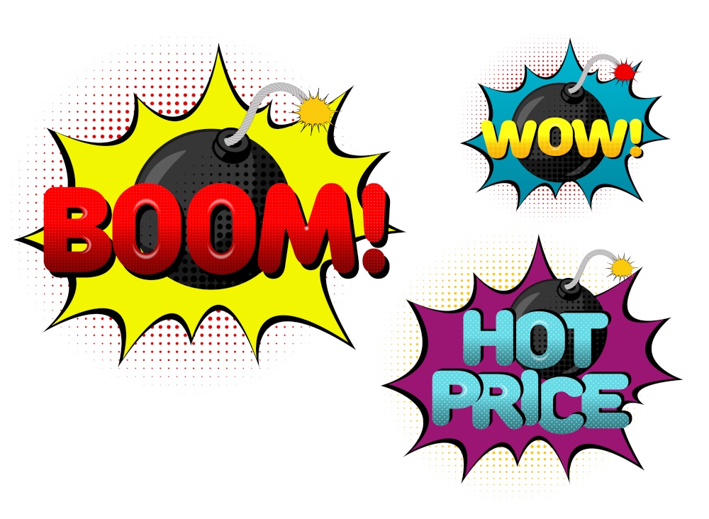 Background with Bomb and WOW Sign in Pop Art Style. Vector Illustration EPS10. Background with Bomb and WOW Sign in Pop Art Style. Vector Illustration