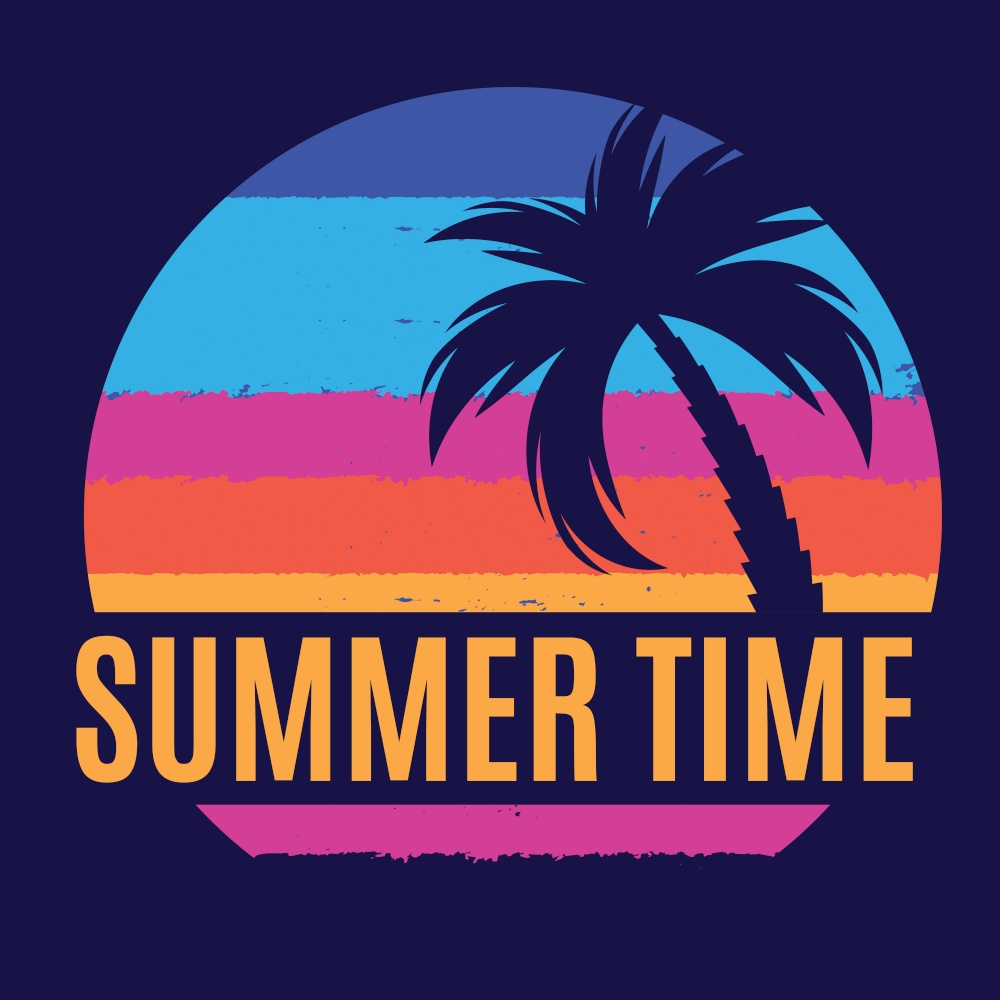 Summer Time Background Icon with  palm tree silhouette. Vector Illustration EPS10. Summer Time Background Icon with  palm tree silhouette. Vector Illustration