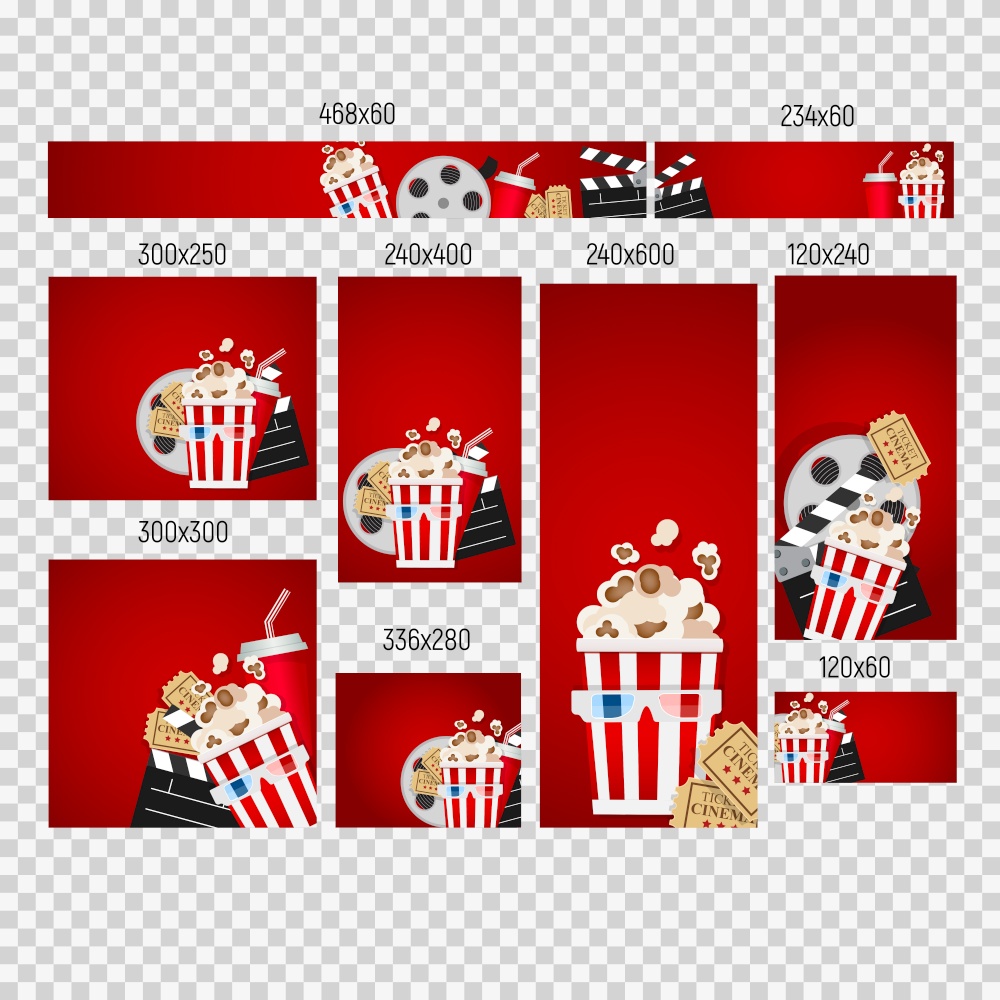 Banners of different sizes with Cinema Collection Set. Vector illustration EPS10. Banners of different sizes with Cinema Collection Set. Vector illustration
