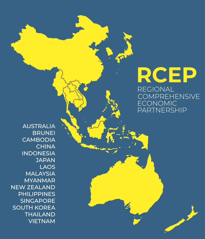 Modern Regional Comprehensive Economic Partnership RCEP map background. Vector Illustration. EPS10. Modern Regional Comprehensive Economic Partnership RCEP map background. Vector Illustration