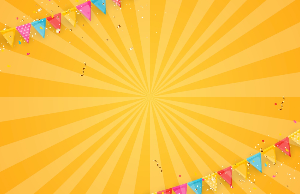 Banner with garland of flags and ribbons. Holiday Party background for birthday party, carnaval template. Vector Illustration EPS10. Banner with garland of flags and ribbons. Holiday Party background for birthday party, carnaval template. Vector Illustration