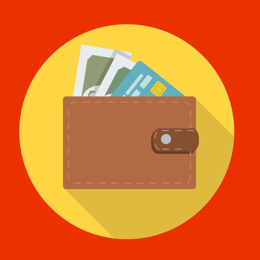 Flat Icon of Wallet with Money and credit card. Vector Illustration EPS10. Flat Icon of Wallet with Money and credit card. Vector Illustration