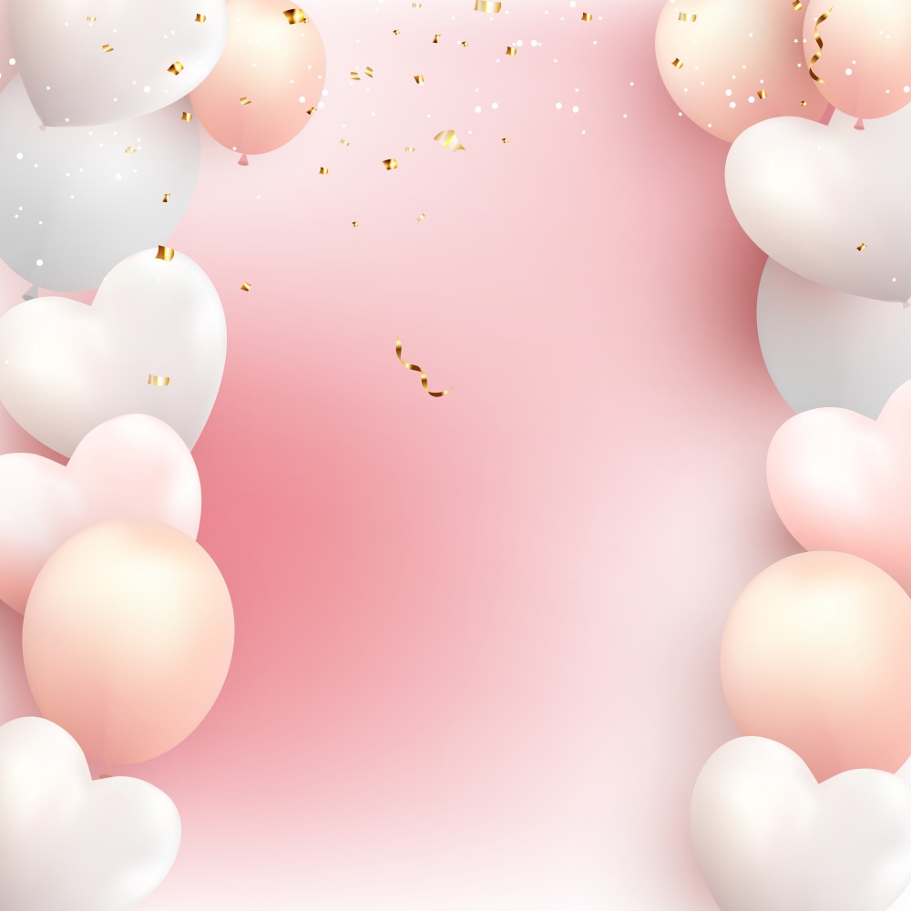 Balloons with Hearts Vector Illustration EPS10. colored Balloons with Hearts Vector Illustration on pink