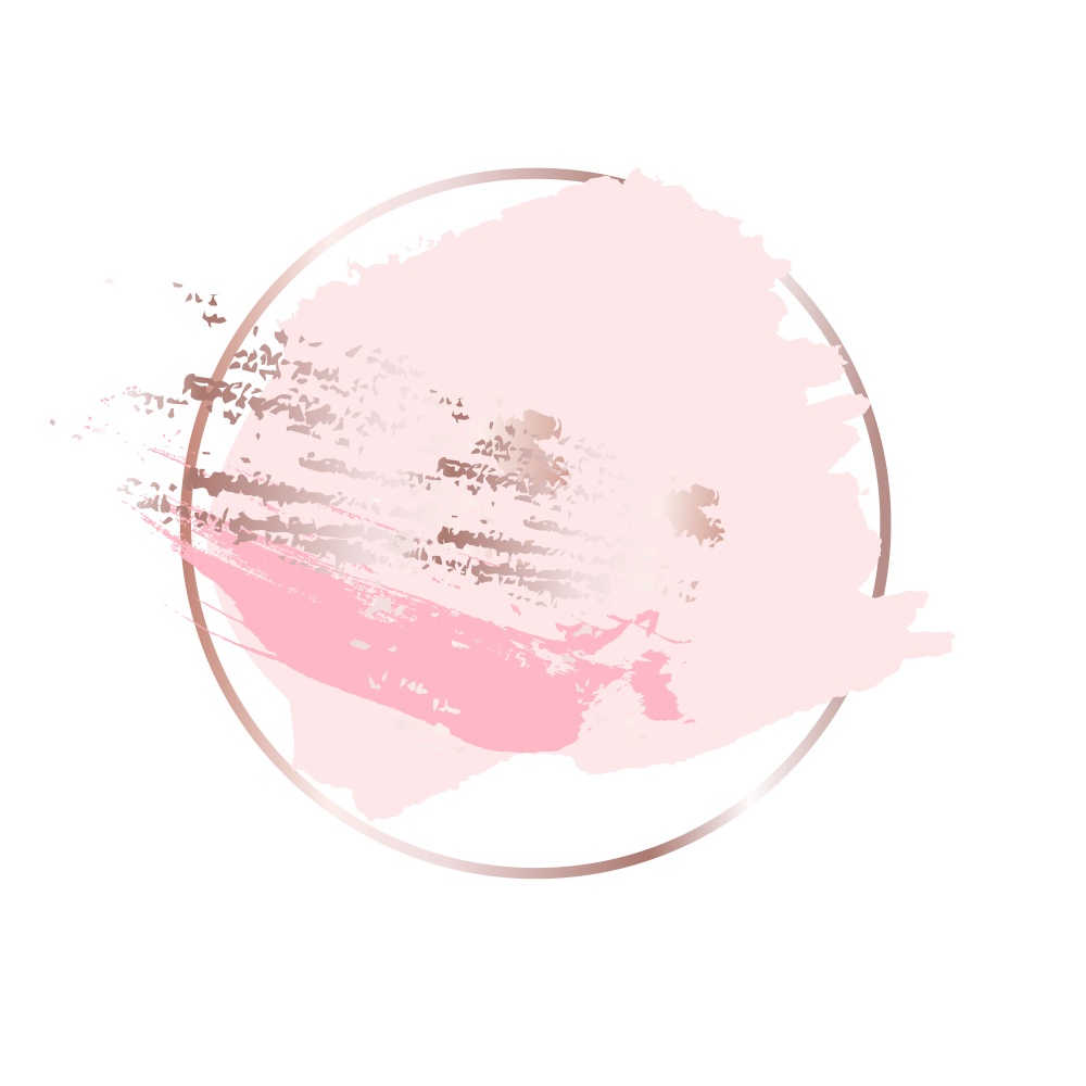 Circle Rose Gold frame with pink splash paint background, brush strokes banners template. Vector Illustration EPS10. Circle Rose Gold frame with pink splash paint background, brush strokes banners template. Vector Illustration